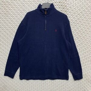 Vintage Polo Ralph Lauren Sweater Mens Large Blue Red Pony Classiccore 1/4 Zip